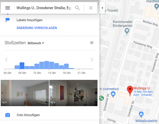 Ausschnitt aus Google Maps Suche